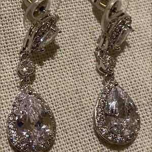 David's Bridal Silver Teardrop Earrings with Gemstone Accents